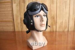 Original MiG-15 Pilot Leather Flight Helmet, Dark Brown Goggles