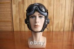 Original MiG-15 Pilot Leather Flight Helmet, Dark Brown Goggles