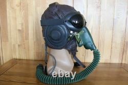 Original MiG-15 Pilot Leather Flight Helmet, Oxygen Mask, Brown Goggles