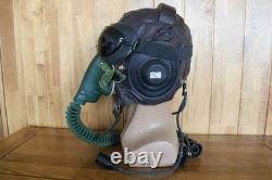 Original MiG-15 Pilot Leather Flight Helmet, Oxygen Mask, Brown Goggles
