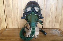 Original MiG-15 Pilot Leather Flight Helmet, Oxygen Mask, Transparent Goggles