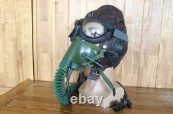 Original MiG-15 Pilot Leather Flight Helmet, Oxygen Mask, Transparent Goggles