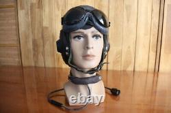 Original MiG-15 Pilot Leather Flight Helmet, Throat Microphone, Goggles