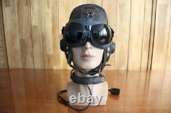 Original MiG-15 Pilot Leather Flight Helmet, Throat Microphone, Goggles