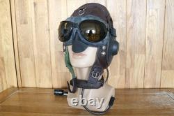 Original MiG-15 Pilot Leather Flight Helmet, Throat Microphone, Goggles