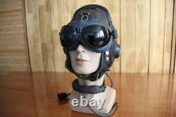 Original MiG-15 Pilot Leather Flight Helmet, Throat Microphone, Goggles