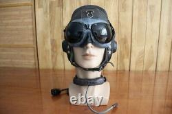 Original MiG-15 Pilot Leather Flight Helmet, Throat Microphone, Goggles