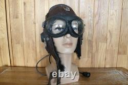 Original MiG-15 Pilot Winter Leather Flight Helmet, Big Sea Eye Goggles