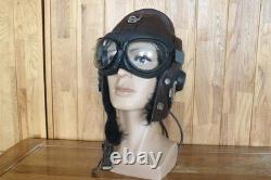 Original MiG-15 Pilot Winter Leather Flight Helmet, Big Sea Eye Goggles
