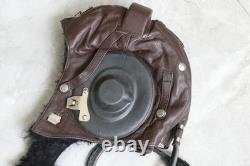 Original MiG-15 Pilot Winter Leather Flight Helmet, Big Sea Eye Goggles