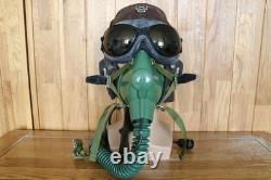 Original MiG-15 Pilot Winter Leather Flight Helmet, Oxygen mask, Brown Goggles