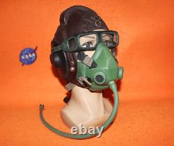 Original Surplus Air Force Pilot Leather Helmet, Oxygen Mask, Early Goggles