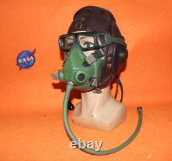 Original Surplus Air Force Pilot Leather Helmet, Oxygen Mask, Early Goggles
