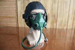 Original Vintage 1960's Black Cap MiG Pilot Leather Flight Helmet, oxygen mask