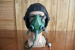 Original Vintage 1960's Black Cap MiG Pilot Leather Flight Helmet, oxygen mask