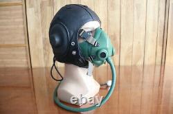Original Vintage 1960's Black Cap MiG Pilot Leather Flight Helmet, oxygen mask