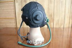 Original Vintage 1960's Black Cap MiG Pilot Leather Flight Helmet, oxygen mask