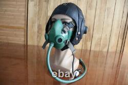 Original Vintage 1960's Black Cap MiG Pilot Leather Flight Helmet, oxygen mask