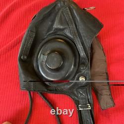 Original Vtg USSR Soviet MiG Fighter Pilot Leather Flight Helmet & Microphone
