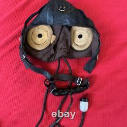 Original Vtg USSR Soviet MiG Fighter Pilot Leather Flight Helmet & Microphone