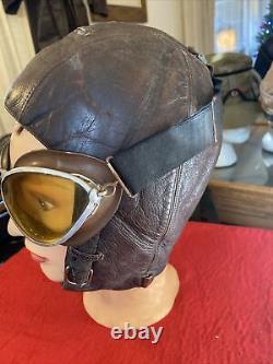 Original WW2 Leather Flieger Kopfhaube German Pilot Helmet And Flight Goggles