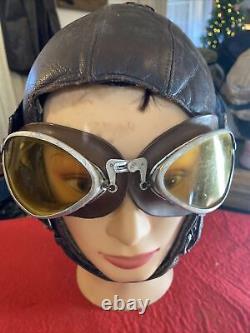 Original WW2 Leather Flieger Kopfhaube German Pilot Helmet And Flight Goggles