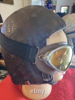 Original WW2 Leather Flieger Kopfhaube German Pilot Helmet And Flight Goggles