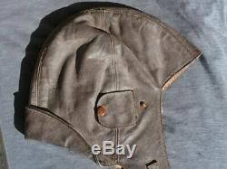 Original WW2 Vintage Germany Luftwaffe Flight Pilot Leather Helmet Hat! (No. P&K)