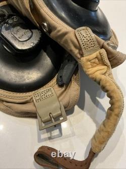 Original WWII U. S. Navy Flight Summer Helmet Sz Large & Headset USN