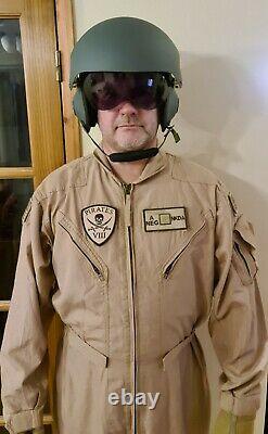 Pilot Helmet with Military flight suit, flight gloves and combat survival vest
