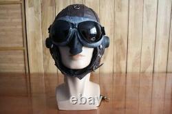 Rare 1961's air force fighter pilot winter leather flight helmet, goggles, micr