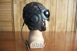 Rare 1961's air force fighter pilot winter leather flight helmet, goggles, micr