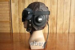 Rare 1961's air force fighter pilot winter leather flight helmet, goggles, micr