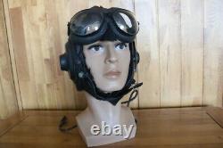 Rare Early Chinese Pilot Leather Flight Helmet + Aviation Goggles