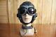 Rare Early Chinese Pilot Leather Flight Helmet (Black Brown Cap), goggles, mic