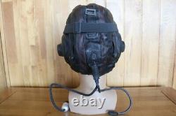 Rare Early Chinese Pilot Leather Flight Helmet (Black Brown Headset Cap), Goggles