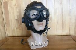 Rare Early Original MiG/Su Pilot Leather Flight Helmet, Aviation Goggles
