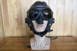 Rare Early Original MiG/Su Pilot Leather Flight Helmet, Brown Goggles