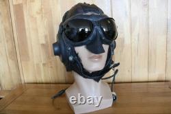 Rare Early Original MiG/Su Pilot Leather Flight Helmet, Brown Goggles