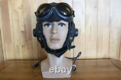 Rare Early Original MiG/Su Pilot Leather Flight Helmet, Brown Goggles