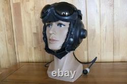 Rare Early Original MiG/Su Pilot Leather Flight Helmet, Brown Goggles