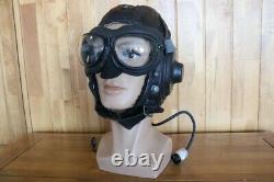 Rare Early Original Pilot Leather Flight Helmet, Aviation Goggles