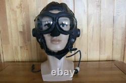 Rare Early Original Pilot Leather Flight Helmet, Aviation Goggles