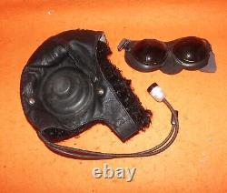 Rare Flight Helmet Fighter Pilot Flight Leather Helmet Goggles 1979