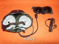 Rare Flight Helmet Fighter Pilot Flight Leather Helmet Goggles 1989