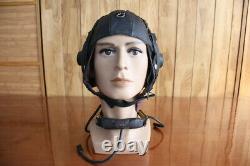 Rare Vintage 1962's Air Force Pilot Leather Flight Helmet, throat microphone