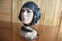 Rare Vintage 1962's Air Force Pilot Leather Flight Helmet, throat microphone