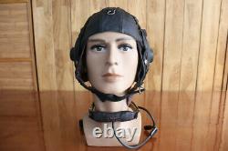 Rare Vintage 1962's Air Force Pilot Leather Flight Helmet, throat microphone