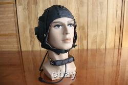 Rare Vintage 1962's Air Force Pilot Leather Flight Helmet, throat microphone