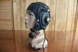 Rare Vintage 1962's Air Force Pilot Leather Flight Helmet, throat microphone